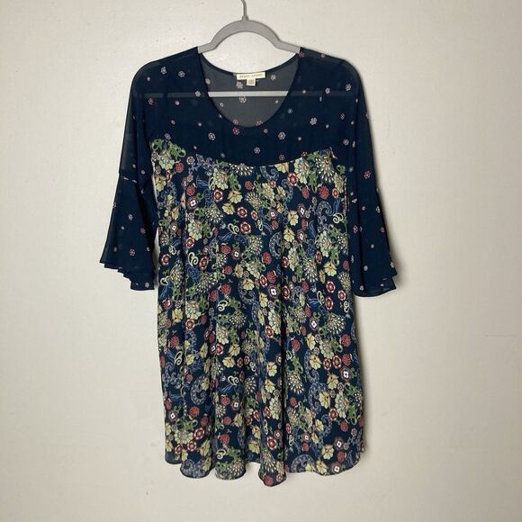 Anthropologie Paper Crown Navy Floral Swing Tunic Dress XXSP - Picture 1 of 13